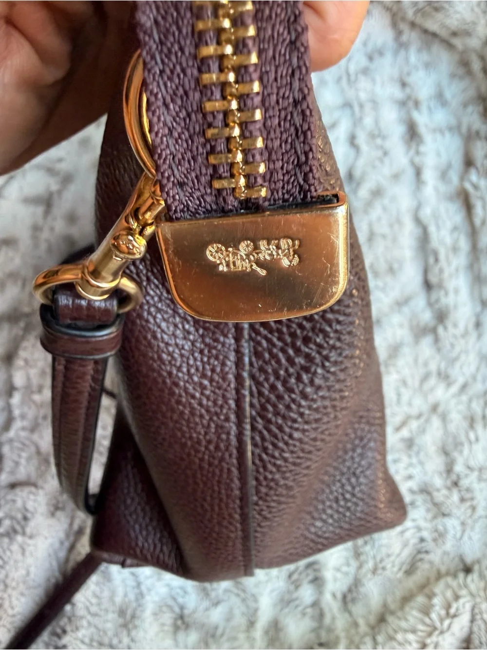 MedCoach Pebbled Leather Satchel Handbag in Dark Brown